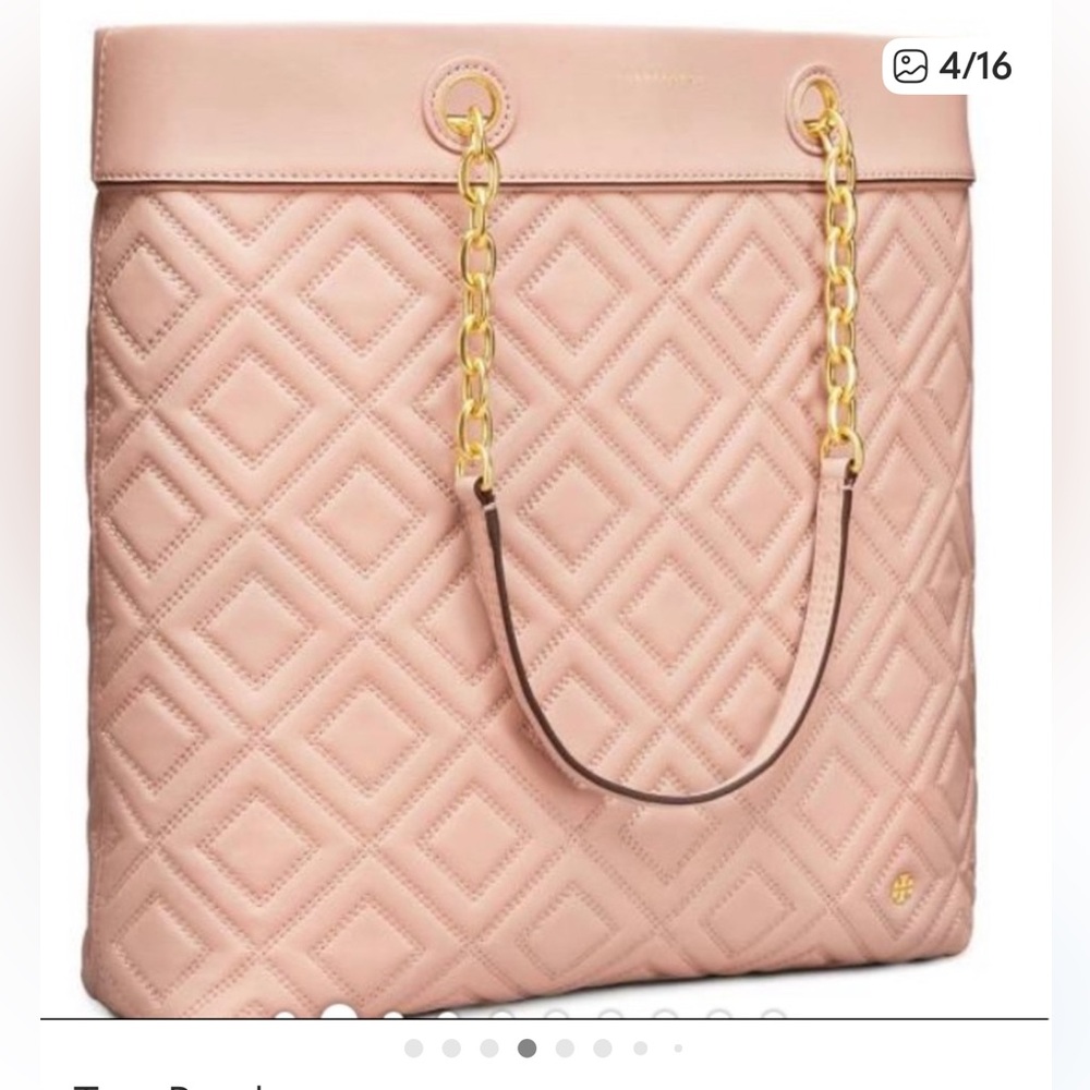 Tory Burch Pink Quilted Leather Tote with Gold Hardware - Picture 2 of 7